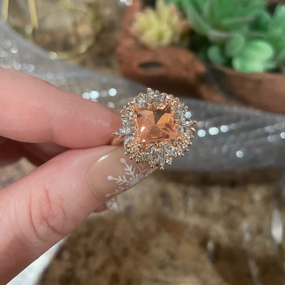 18K Rose Gold Plated Champagne Cubic Zirconia Ring - Picture 5 of 7